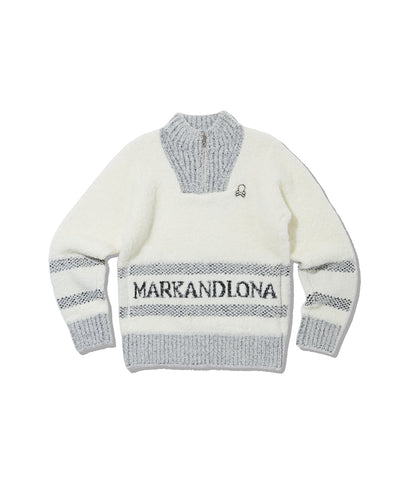 W GN STRIPE COLOR BLOCK POINT BOUCLE KNIT HALF ZIP-UP LQ4IB92F