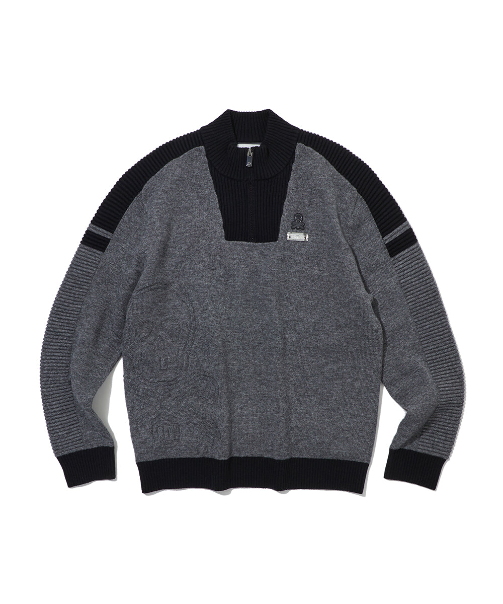 M T-LINE SKULL JQD HALF ZIP-UP KNIT LR3XB74M
