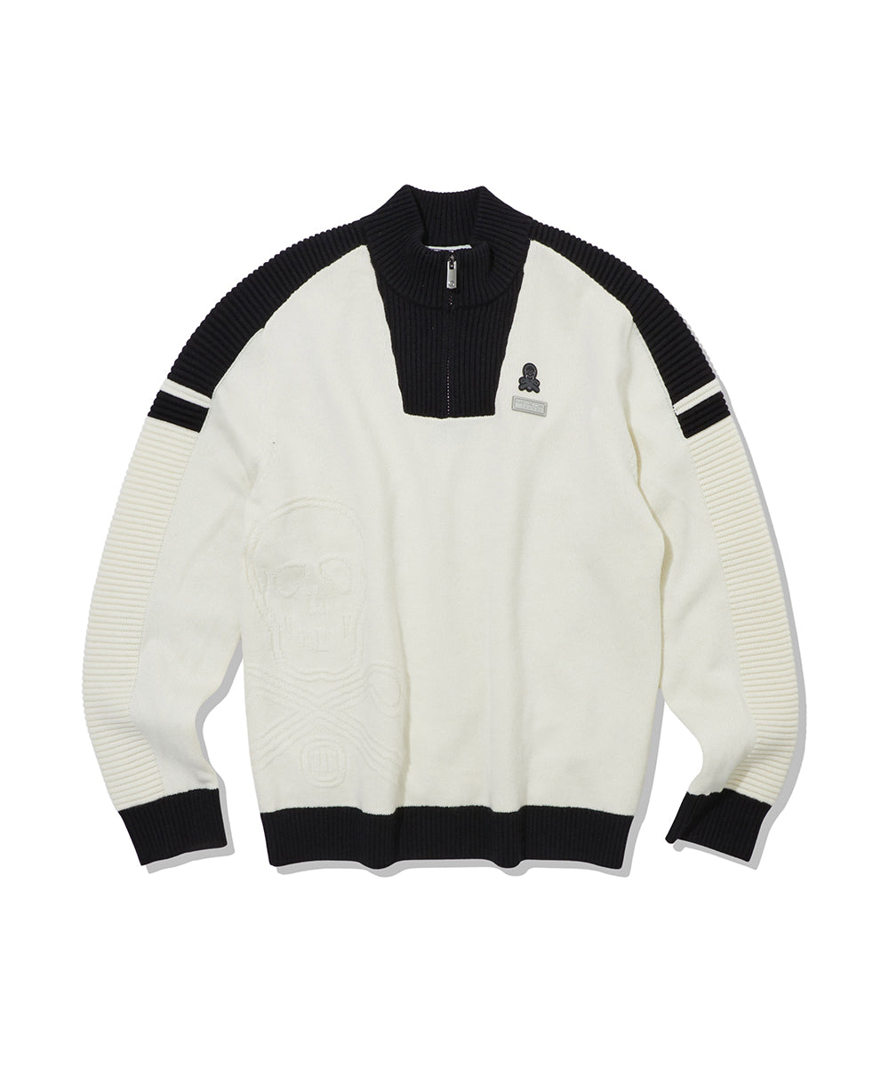 M T-LINE SKULL JQD HALF ZIP-UP KNIT LR3XB74M