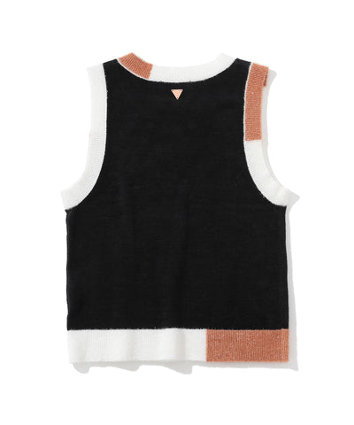 W CD COLOR BLOCK POINT R-NECK KNIT VEST LQ3CV50F