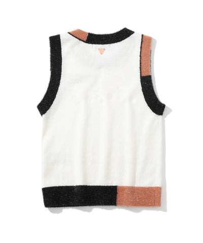 W CD COLOR BLOCK POINT R-NECK KNIT VEST LQ3CV50F