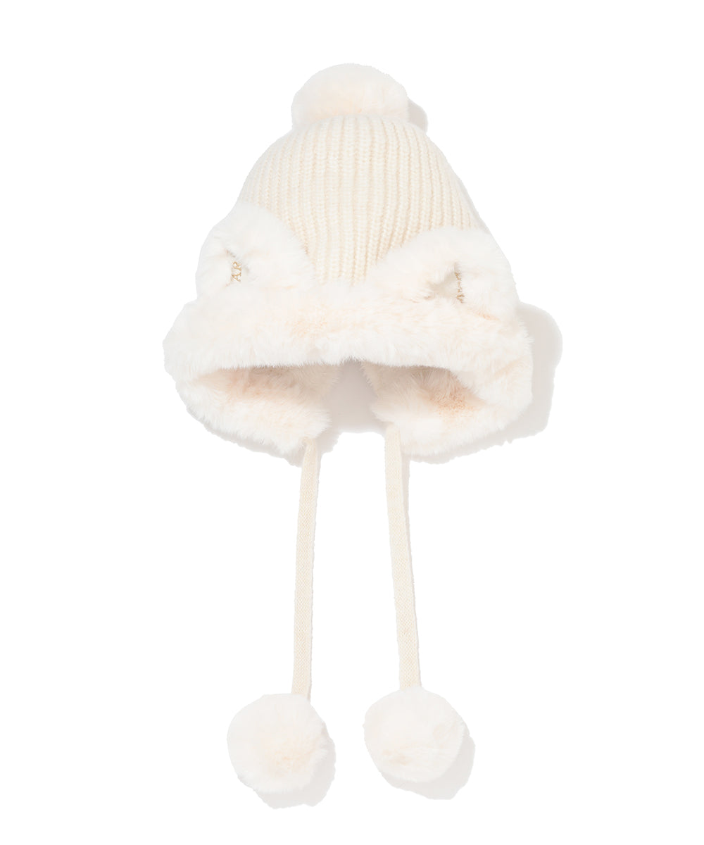 W GN CAT EAR & POMPOM POINT BEANIE LQ4YJ26F