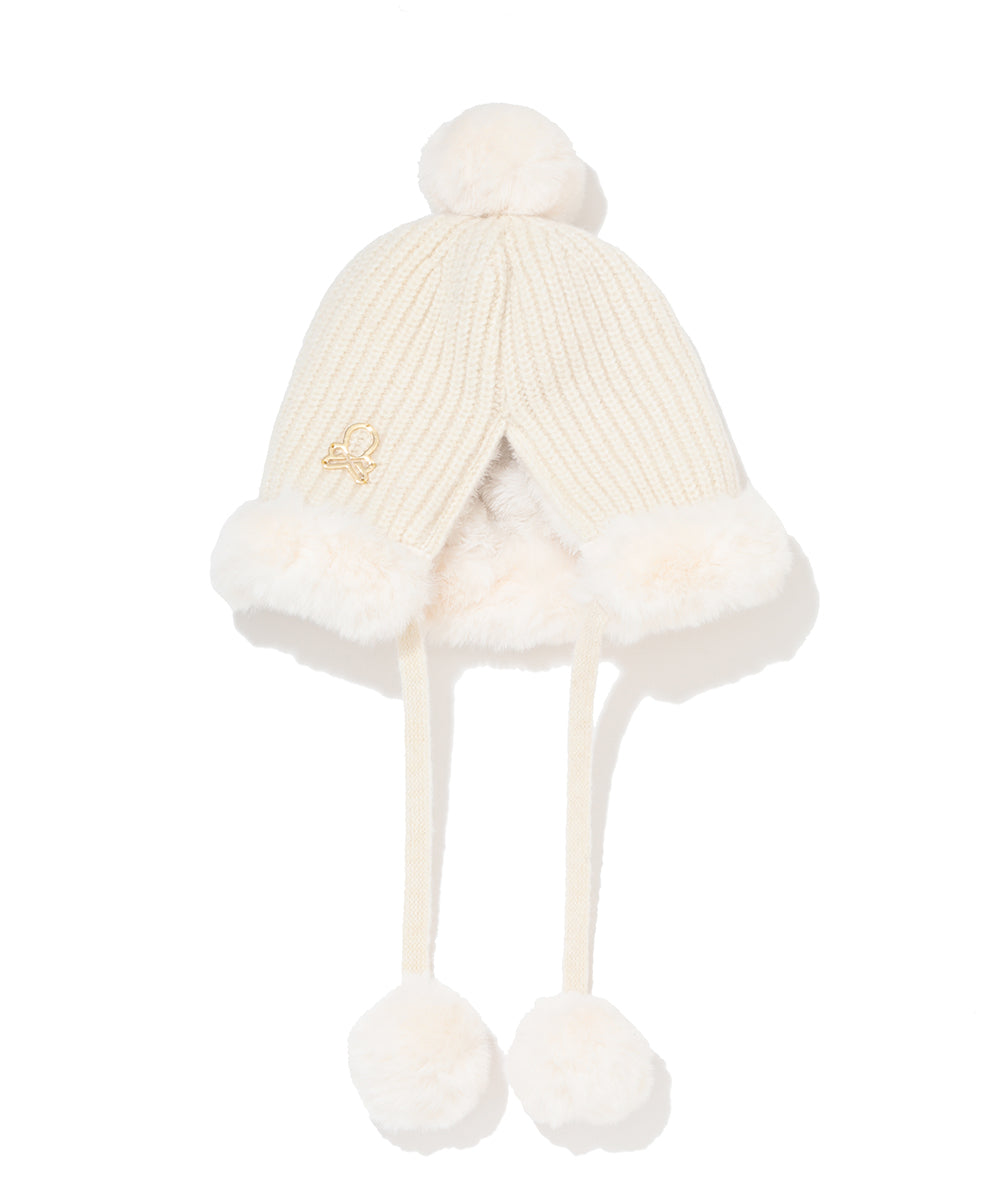 W GN CAT EAR & POMPOM POINT BEANIE LQ4YJ26F