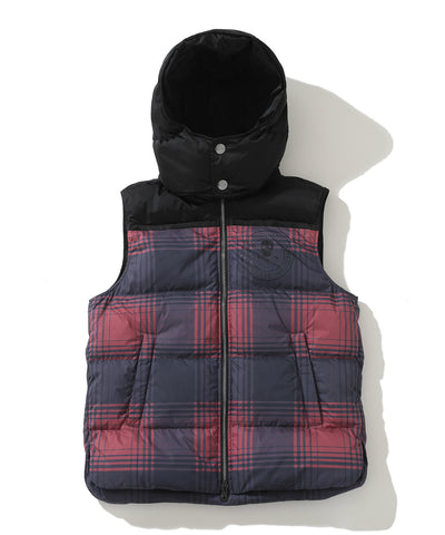 M GN TARTAN CHECK PATTERN POINT HOOD DOWN VEST LQ4IV08M