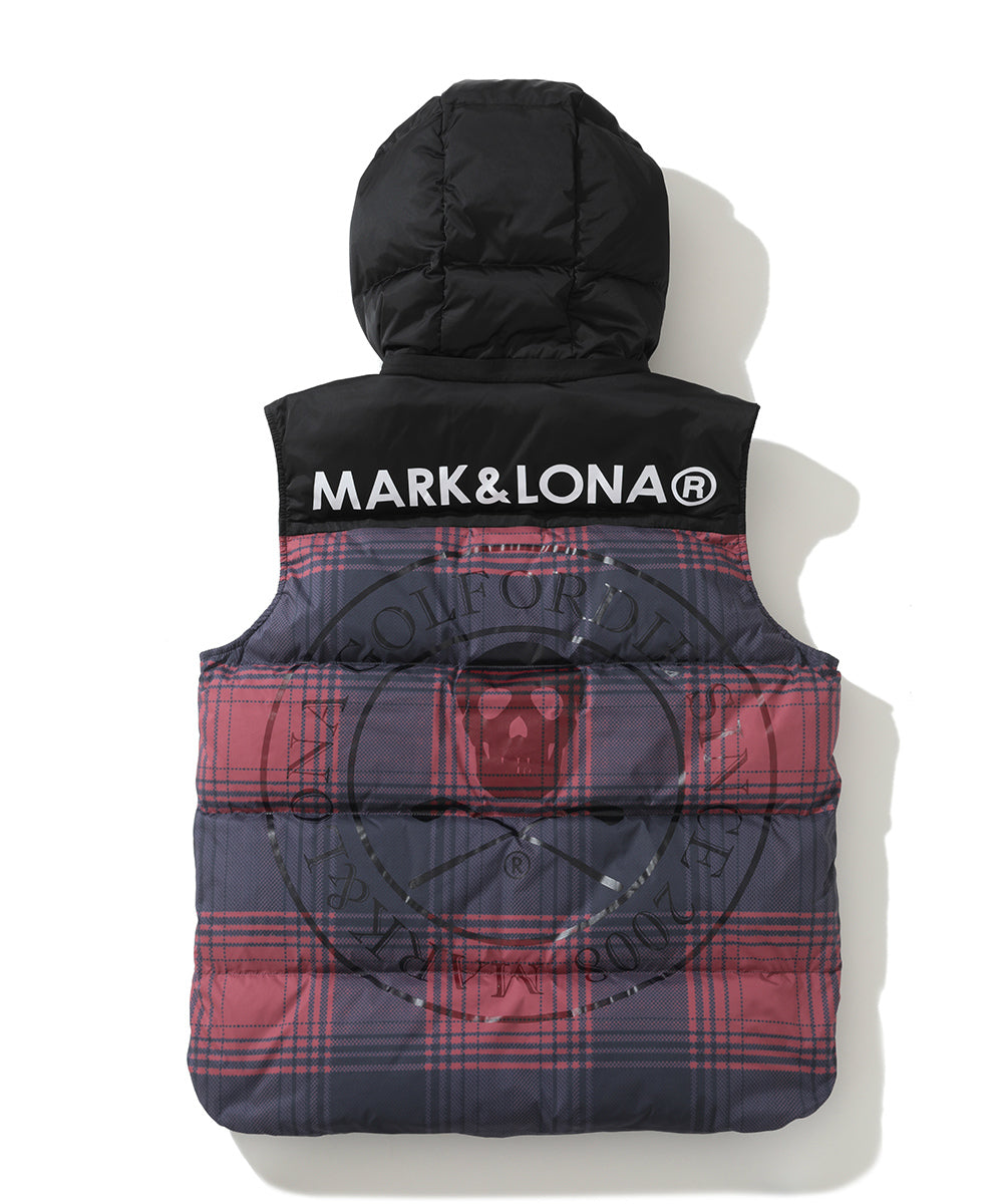 M GN TARTAN CHECK PATTERN POINT HOOD DOWN VEST LQ4IV08M