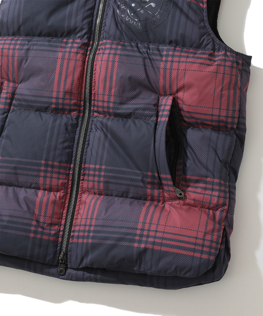 M GN TARTAN CHECK PATTERN POINT HOOD DOWN VEST LQ4IV08M