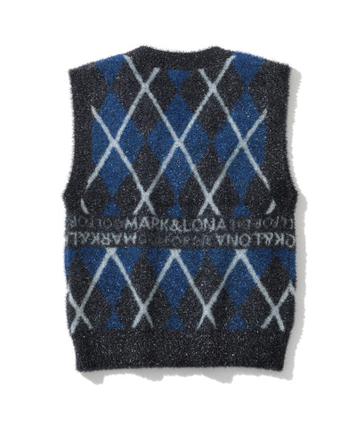 W GN ARGYLE PATTERN TWINKLE V-NECK KNIT VEST LQ3IV04F