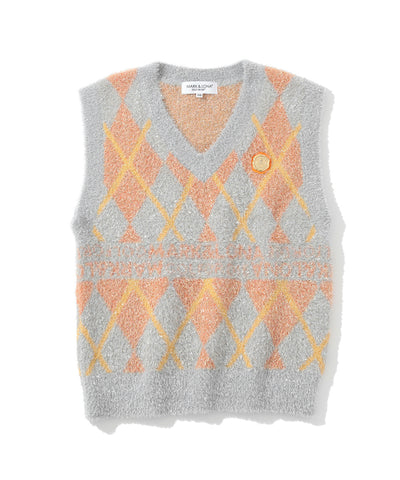 W GN ARGYLE PATTERN TWINKLE V-NECK KNIT VEST LQ3IV04F