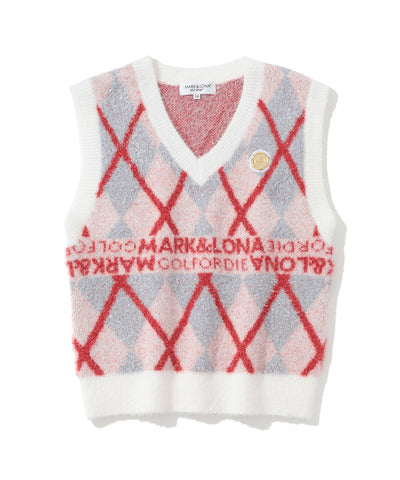 W GN ARGYLE PATTERN TWINKLE V-NECK KNIT VEST LQ3IV04F