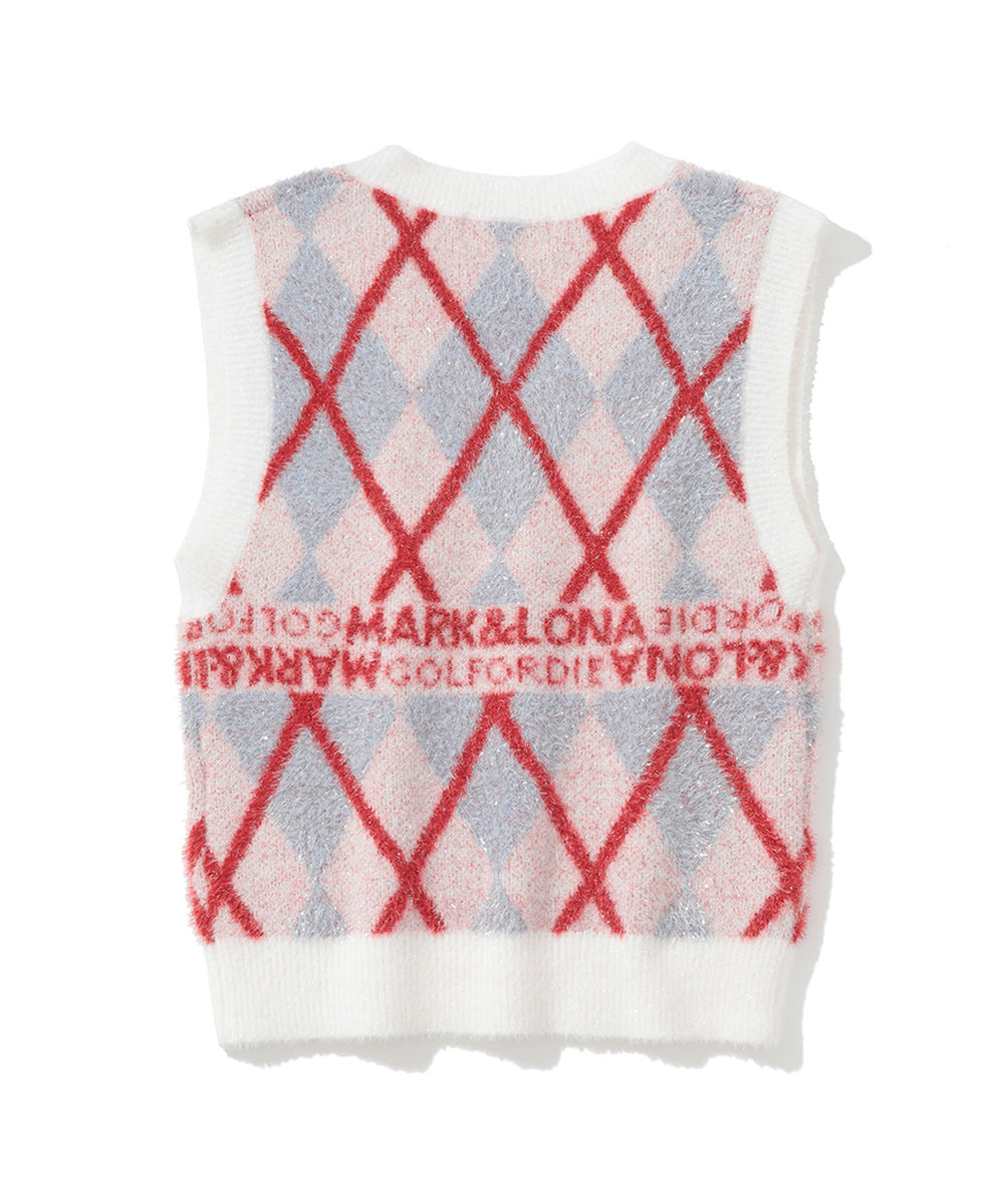 W GN ARGYLE PATTERN TWINKLE V-NECK KNIT VEST LQ3IV04F