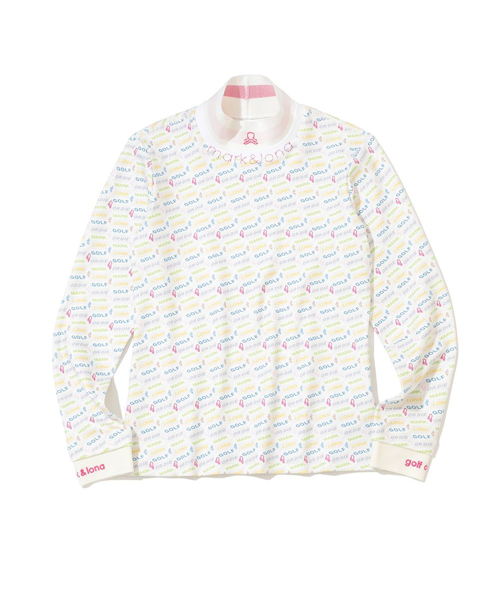 W GN BLOCK PATTERN MOCK-NECK LS T-SHIRTS LR4IU04F
