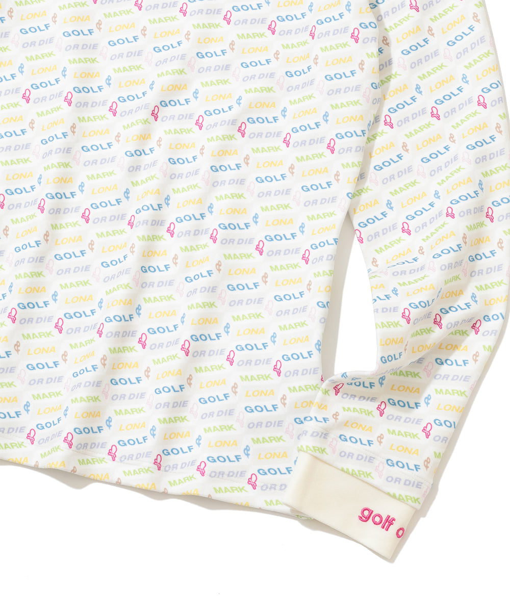 W GN BLOCK PATTERN MOCK-NECK LS T-SHIRTS LR4IU04F